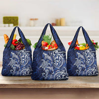 New Zealand Connecting with Seas Grocery Bag Maori Tribal and Sea Animals Tattoo - White Glass Style LT03 3-pack One Size Navy - Polynesian Pride