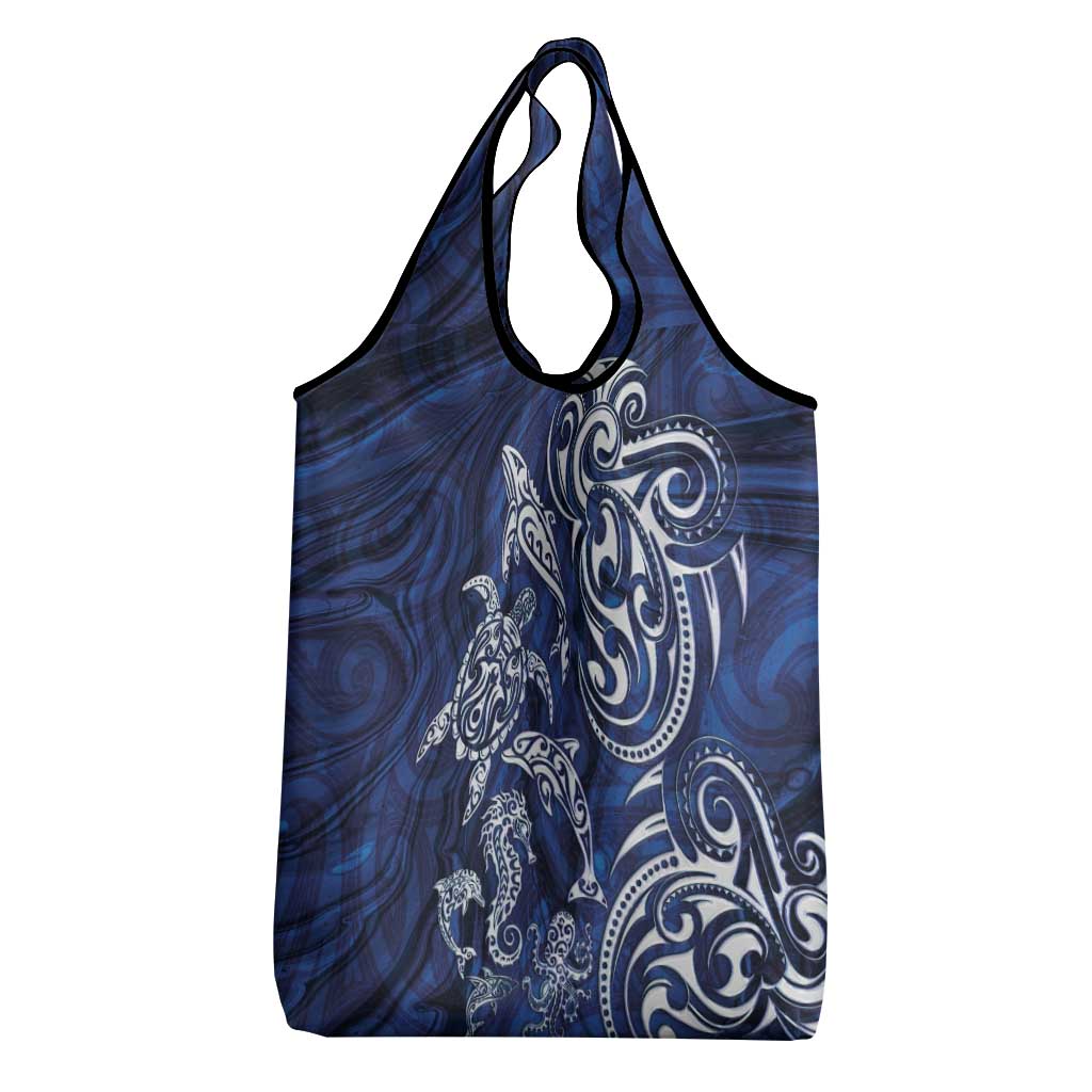 New Zealand Connecting with Seas Grocery Bag Maori Tribal and Sea Animals Tattoo - White Glass Style LT03 - Polynesian Pride