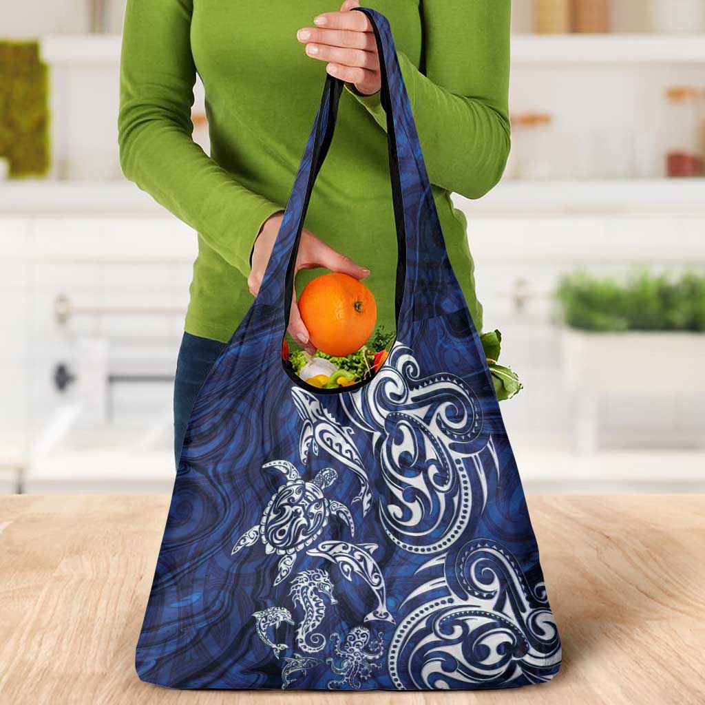 New Zealand Connecting with Seas Grocery Bag Maori Tribal and Sea Animals Tattoo - White Glass Style LT03 - Polynesian Pride