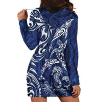 New Zealand Connecting with Seas Hoodie Dress Maori Tribal and Sea Animals Tattoo - White Glass Style