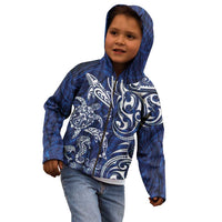 New Zealand Connecting with Seas Kid Hoodie Maori Tribal and Sea Animals Tattoo - White Glass Style