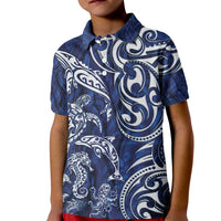 New Zealand Connecting with Seas Kid Polo Shirt Maori Tribal and Sea Animals Tattoo - White Glass Style LT03 Kid Navy - Polynesian Pride