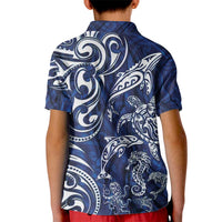 New Zealand Connecting with Seas Kid Polo Shirt Maori Tribal and Sea Animals Tattoo - White Glass Style LT03 - Polynesian Pride
