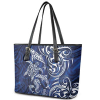 New Zealand Connecting with Seas Leather Tote Bag Maori Tribal and Sea Animals Tattoo - White Glass Style LT03 - Polynesian Pride