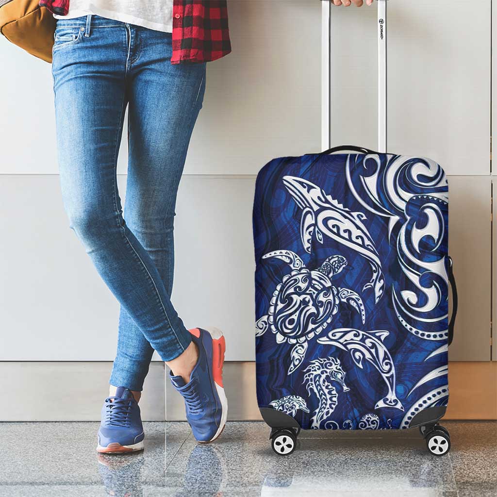 New Zealand Connecting with Seas Luggage Cover Maori Tribal and Sea Animals Tattoo - White Glass Style