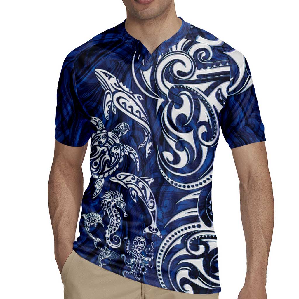 New Zealand Connecting with Seas Rugby Jersey Maori Tribal and Sea Animals Tattoo - White Glass Style LT03 - Polynesian Pride