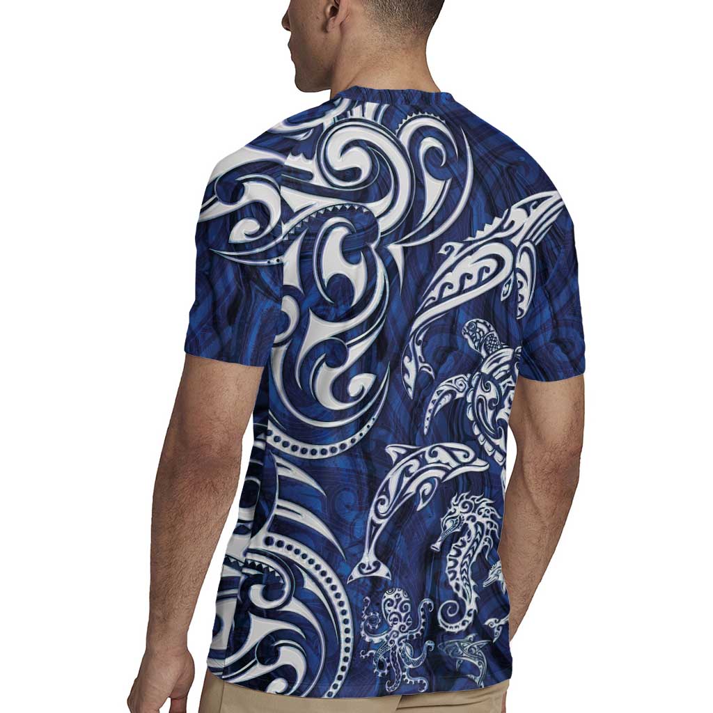 New Zealand Connecting with Seas Rugby Jersey Maori Tribal and Sea Animals Tattoo - White Glass Style LT03 - Polynesian Pride