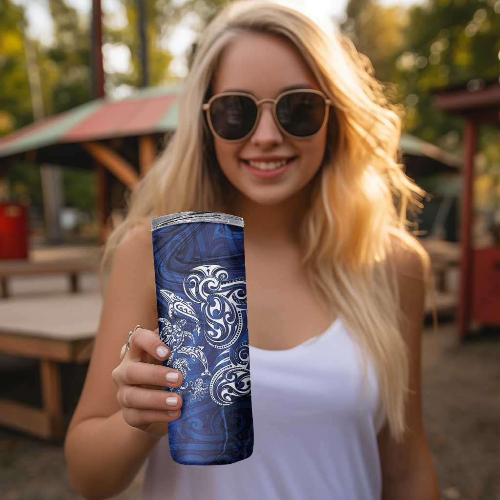 New Zealand Connecting with Seas Skinny Tumbler Maori Tribal and Sea Animals Tattoo - White Glass Style LT03 - Polynesian Pride
