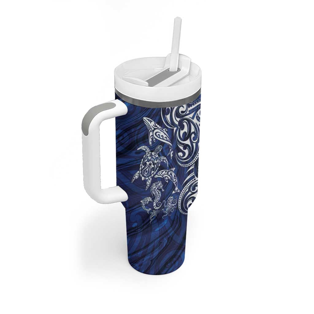 New Zealand Connecting with Seas Tumbler With Handle Maori Tribal and Sea Animals Tattoo - White Glass Style LT03 - Polynesian Pride
