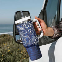 New Zealand Connecting with Seas Tumbler With Handle Maori Tribal and Sea Animals Tattoo - White Glass Style LT03 - Polynesian Pride