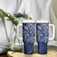 New Zealand Connecting with Seas Tumbler With Handle Maori Tribal and Sea Animals Tattoo - White Glass Style LT03 - Polynesian Pride