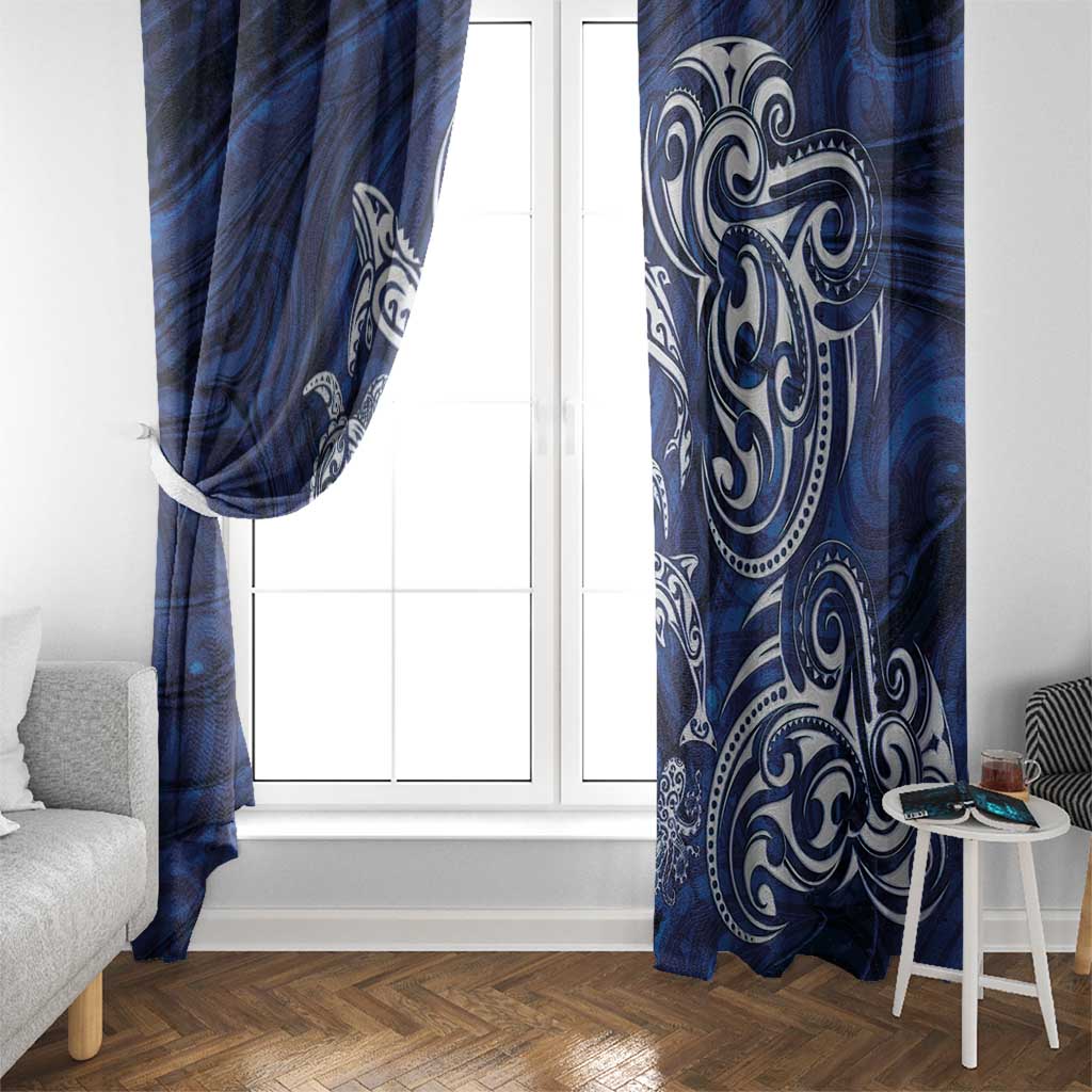 New Zealand Connecting with Seas Window Curtain Maori Tribal and Sea Animals Tattoo - White Glass Style