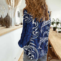 New Zealand Connecting with Seas Women Casual Shirt Maori Tribal and Sea Animals Tattoo - White Glass Style LT03 - Polynesian Pride