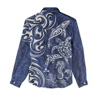 New Zealand Connecting with Seas Women Casual Shirt Maori Tribal and Sea Animals Tattoo - White Glass Style LT03 - Polynesian Pride