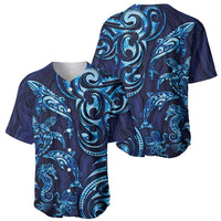 New Zealand Connecting with Seas Baseball Jersey Maori Tribal and Sea Animals Tattoo - Sea Texture Glass Style