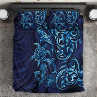 New Zealand Connecting with Seas Bedding Set Maori Tribal and Sea Animals Tattoo - Sea Texture Glass Style