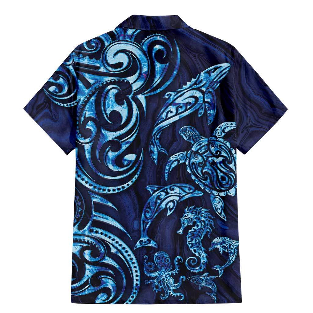 New Zealand Connecting with Seas Family Matching Mermaid Dress and Hawaiian Shirt Maori Tribal and Sea Animals Tattoo - Sea Texture Glass Style LT03 - Polynesian Pride