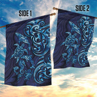 New Zealand Connecting with Seas Garden Flag Maori Tribal and Sea Animals Tattoo - Sea Texture Glass Style