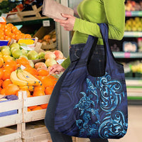 New Zealand Connecting with Seas Grocery Bag Maori Tribal and Sea Animals Tattoo - Sea Texture Glass Style LT03 - Polynesian Pride