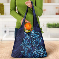 New Zealand Connecting with Seas Grocery Bag Maori Tribal and Sea Animals Tattoo - Sea Texture Glass Style LT03 - Polynesian Pride