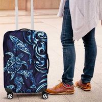 New Zealand Connecting with Seas Luggage Cover Maori Tribal and Sea Animals Tattoo - Sea Texture Glass Style