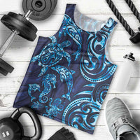 New Zealand Connecting with Seas Men Tank Top Maori Tribal and Sea Animals Tattoo - Sea Texture Glass Style