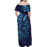 New Zealand Connecting with Seas Off Shoulder Maxi Dress Maori Tribal and Sea Animals Tattoo - Sea Texture Glass Style