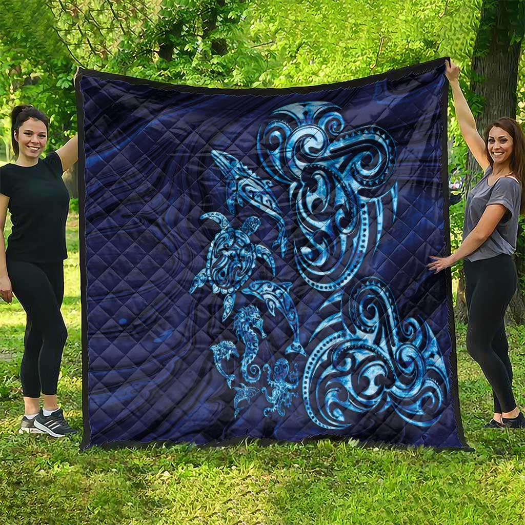 New Zealand Connecting with Seas Quilt Maori Tribal and Sea Animals Tattoo - Sea Texture Glass Style LT03 - Polynesian Pride