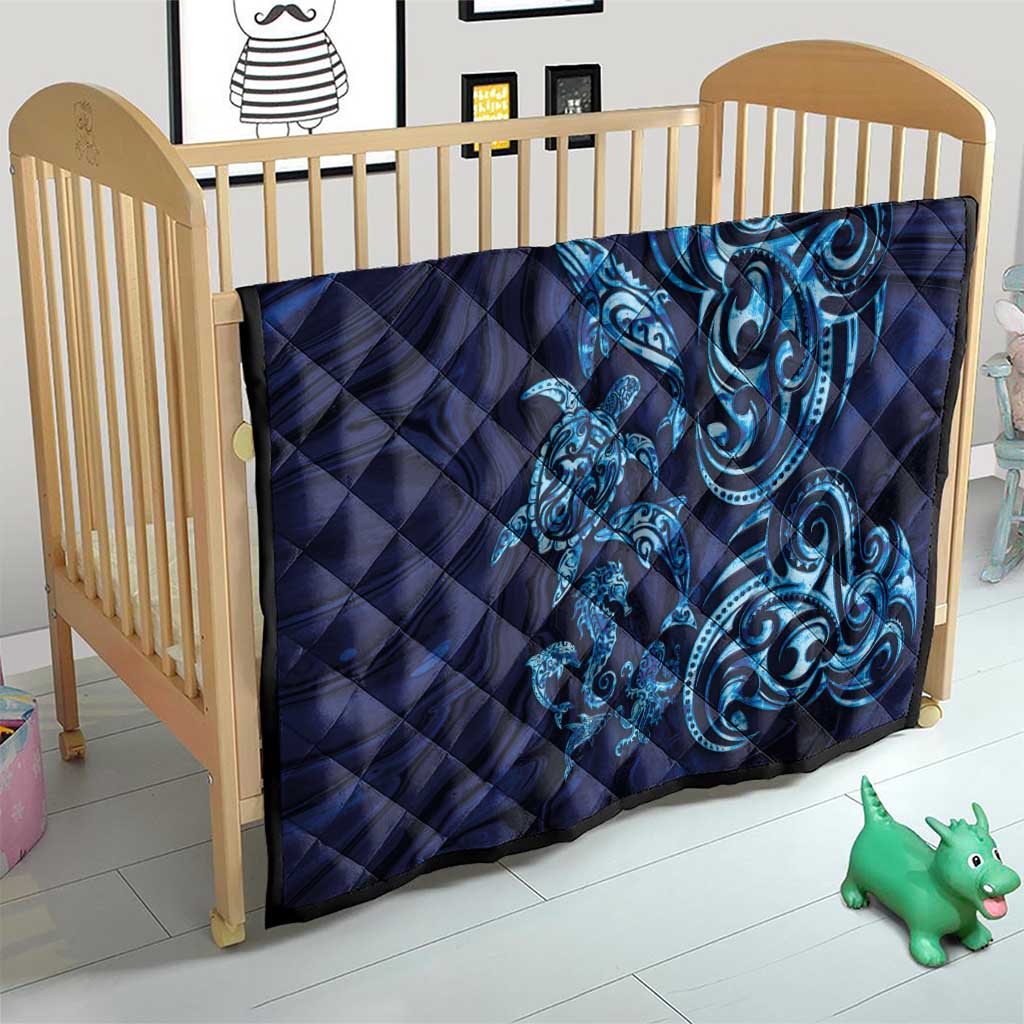New Zealand Connecting with Seas Quilt Maori Tribal and Sea Animals Tattoo - Sea Texture Glass Style LT03 - Polynesian Pride