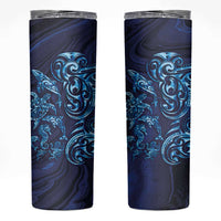 New Zealand Connecting with Seas Skinny Tumbler Maori Tribal and Sea Animals Tattoo - Sea Texture Glass Style LT03 Navy - Polynesian Pride