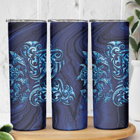 New Zealand Connecting with Seas Skinny Tumbler Maori Tribal and Sea Animals Tattoo - Sea Texture Glass Style LT03 - Polynesian Pride