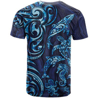 New Zealand Connecting with Seas T Shirt Maori Tribal and Sea Animals Tattoo - Sea Texture Glass Style LT03 - Polynesian Pride