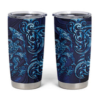 New Zealand Connecting with Seas Tumbler Cup Maori Tribal and Sea Animals Tattoo - Sea Texture Glass Style LT03 Navy - Polynesian Pride