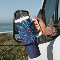 New Zealand Connecting with Seas Tumbler With Handle Maori Tribal and Sea Animals Tattoo - Sea Texture Glass Style LT03 - Polynesian Pride