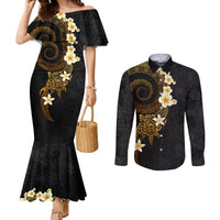 Polynesian Spiral Tribal Tattoo Couples Matching Mermaid Dress and Long Sleeve Button Shirt Golden Color LT03 Yellow - Polynesian Pride