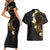 Polynesian Spiral Tribal Tattoo Couples Matching Short Sleeve Bodycon Dress and Hawaiian Shirt Golden Color