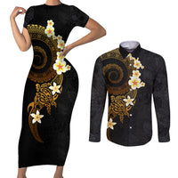 Polynesian Spiral Tribal Tattoo Couples Matching Short Sleeve Bodycon Dress and Long Sleeve Button Shirt Golden Color LT03 Yellow - Polynesian Pride