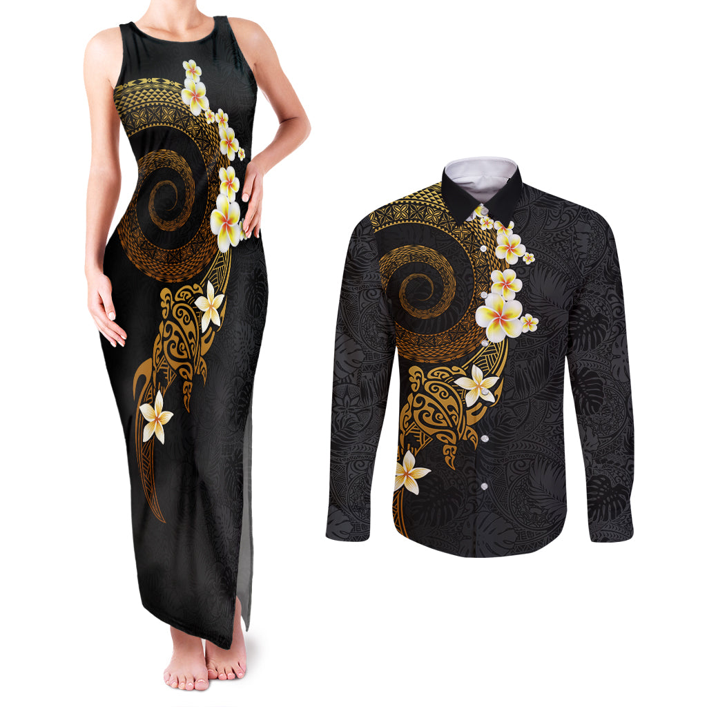Polynesian Spiral Tribal Tattoo Couples Matching Tank Maxi Dress and Long Sleeve Button Shirt Golden Color LT03 Yellow - Polynesian Pride
