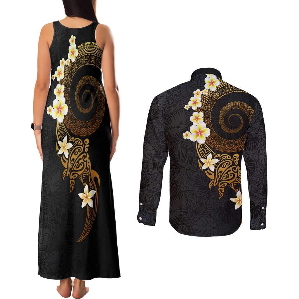 Polynesian Spiral Tribal Tattoo Couples Matching Tank Maxi Dress and Long Sleeve Button Shirt Golden Color LT03 - Polynesian Pride