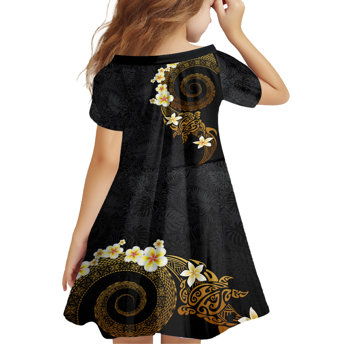 Polynesian Spiral Tribal Tattoo Family Matching Long Sleeve Bodycon Dress and Hawaiian Shirt Golden Color LT03 - Polynesian Pride
