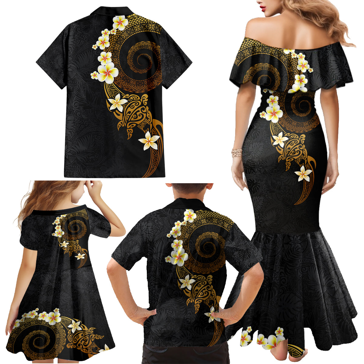 Polynesian Spiral Tribal Tattoo Family Matching Mermaid Dress and Hawaiian Shirt Golden Color LT03 - Polynesian Pride