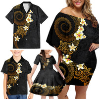 Polynesian Spiral Tribal Tattoo Family Matching Off Shoulder Short Dress and Hawaiian Shirt Golden Color LT03 - Polynesian Pride