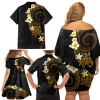Polynesian Spiral Tribal Tattoo Family Matching Off Shoulder Short Dress and Hawaiian Shirt Golden Color LT03 - Polynesian Pride