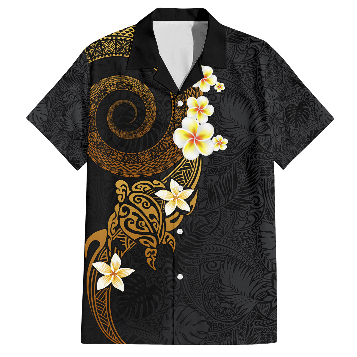 Polynesian Spiral Tribal Tattoo Family Matching Off Shoulder Short Dress and Hawaiian Shirt Golden Color LT03 Dad's Shirt - Short Sleeve Yellow - Polynesian Pride