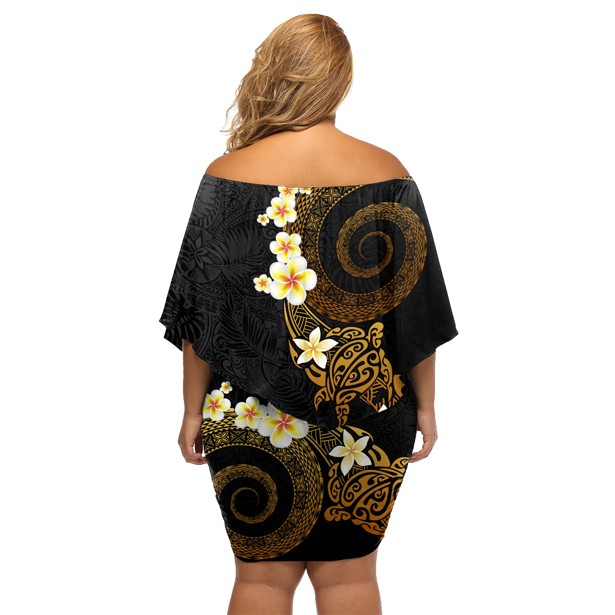 Polynesian Spiral Tribal Tattoo Family Matching Off Shoulder Short Dress and Hawaiian Shirt Golden Color LT03 - Polynesian Pride