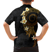 Polynesian Spiral Tribal Tattoo Family Matching Short Sleeve Bodycon Dress and Hawaiian Shirt Golden Color LT03 - Polynesian Pride