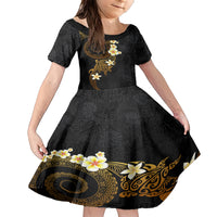 Polynesian Spiral Tribal Tattoo Family Matching Short Sleeve Bodycon Dress and Hawaiian Shirt Golden Color LT03 Daughter's Dress Yellow - Polynesian Pride