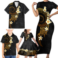 Polynesian Spiral Tribal Tattoo Family Matching Short Sleeve Bodycon Dress and Hawaiian Shirt Golden Color LT03 - Polynesian Pride