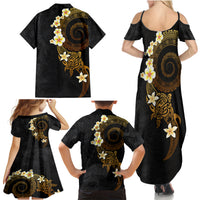 Polynesian Spiral Tribal Tattoo Family Matching Summer Maxi Dress and Hawaiian Shirt Golden Color LT03 - Polynesian Pride