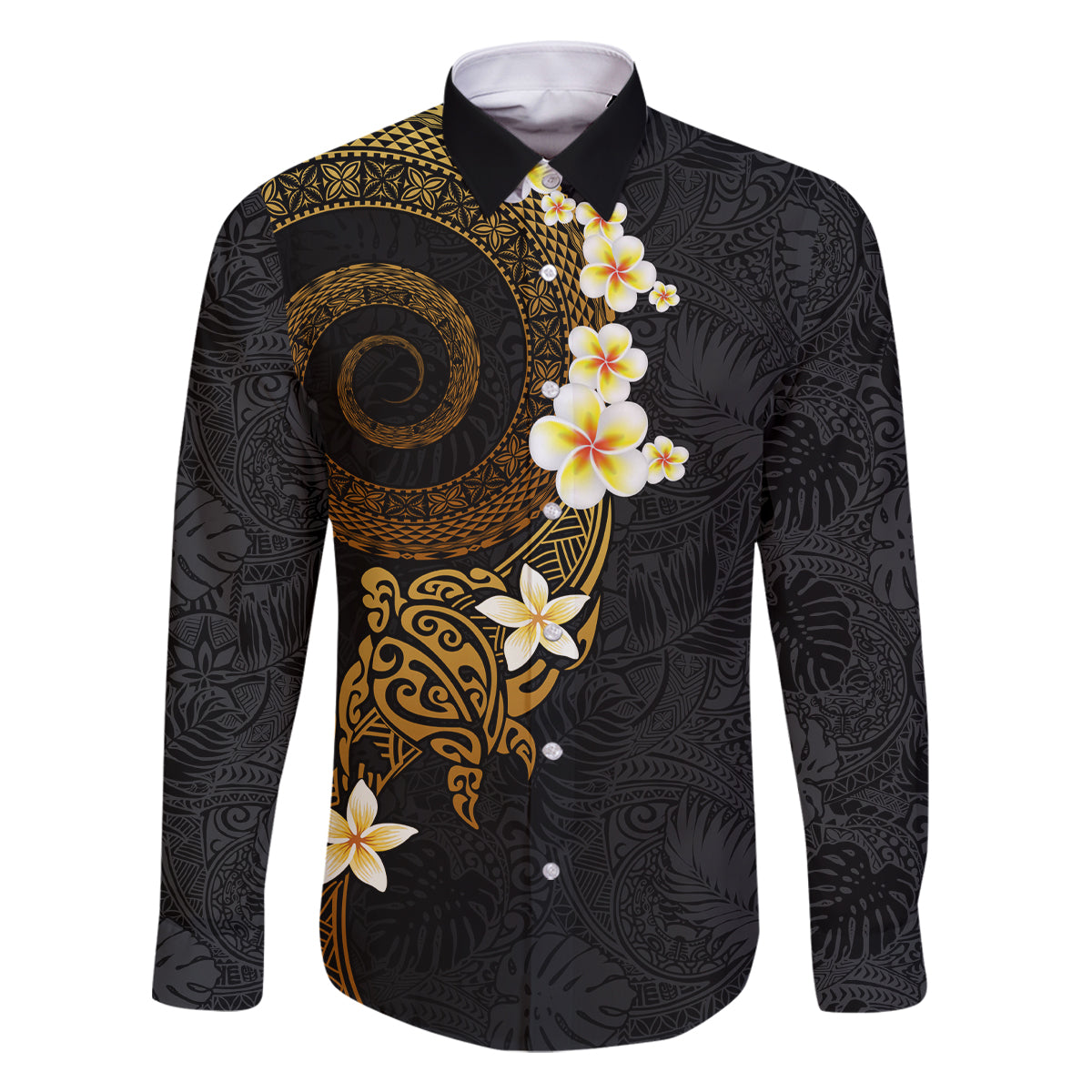 Polynesian Spiral Tribal Tattoo Family Matching Summer Maxi Dress and Hawaiian Shirt Golden Color LT03 Dad's Shirt - Long Sleeve Yellow - Polynesian Pride